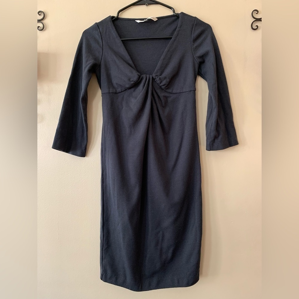 DVF Wool Twist Front Grey Longsleeve Dress Size 2